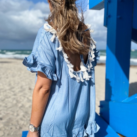 Light Blue Ruffle Hem Dress - Picture 4 of 10